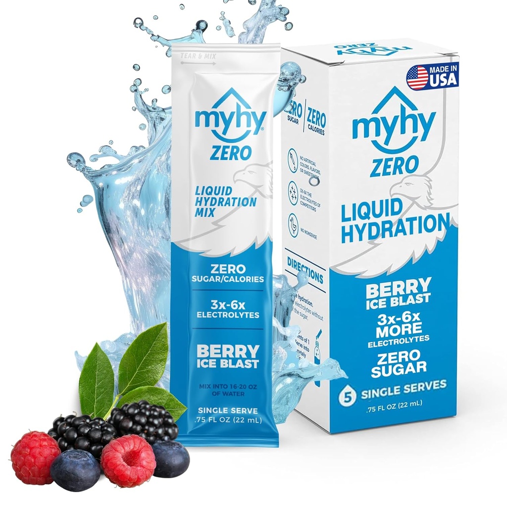 MyHy Zero Liquid Hydration Packets, Sugar Free Electrolyte Drink Mix for Hydration Support, Dehydration Relief for Travel, Pregnancy, Fitness, Bachelor & Bachelorette Party – Berry, 5 Count