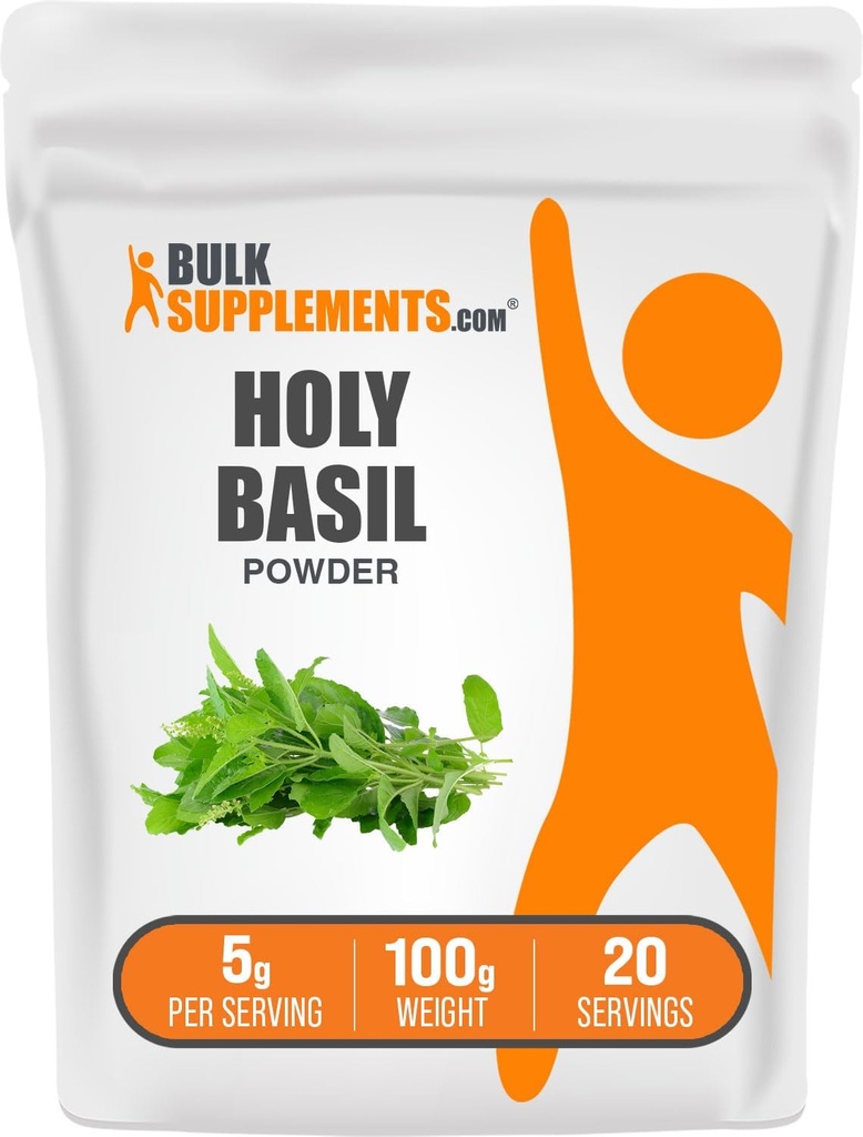 BulkSupplements.com Holy Basil Powder - Holy Basil Supplement, Holy Basil Leaf Powder - Tulsi Holy Basil, Herbal & Gluten Free, 5g per Serving, 100g (3.5 oz) (Pack of 1)