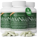MemNivia Brain Supplements for Memory & Focus | Dual-Sage Stem Cell Formula with Cognivia®, Bacopa, Holy Basil & Ginger | Clinically Proven Mental Clarity Support | 180 Capsules (3 Bottles) | USA Made