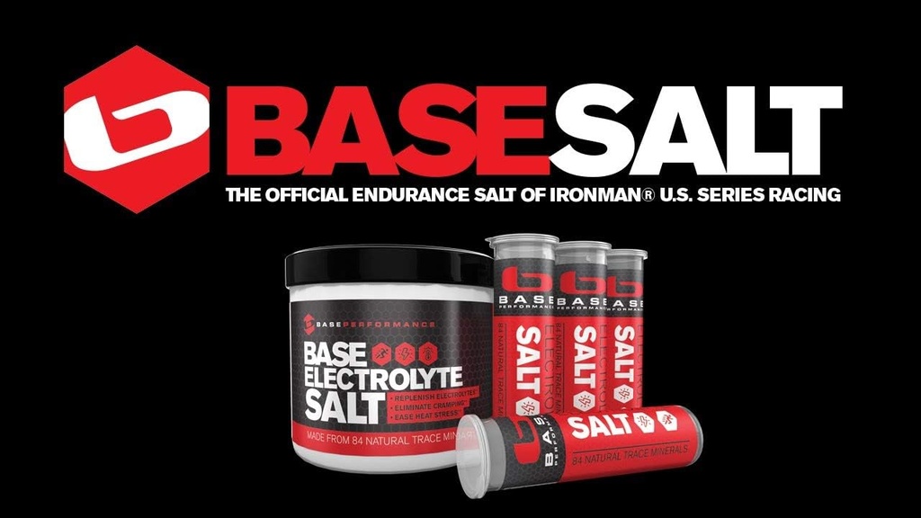 BASE Performance electrolyte salt, 226 Servings tub with 3 refillable race vials.