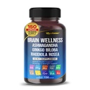 Brain Wellness Ginkgo Biloba Rhodiola Cordyceps Chamomile Ashwagandha Gotu Kola Bacopa Rosemary Holy Basil Black Pepper -150 Capsules