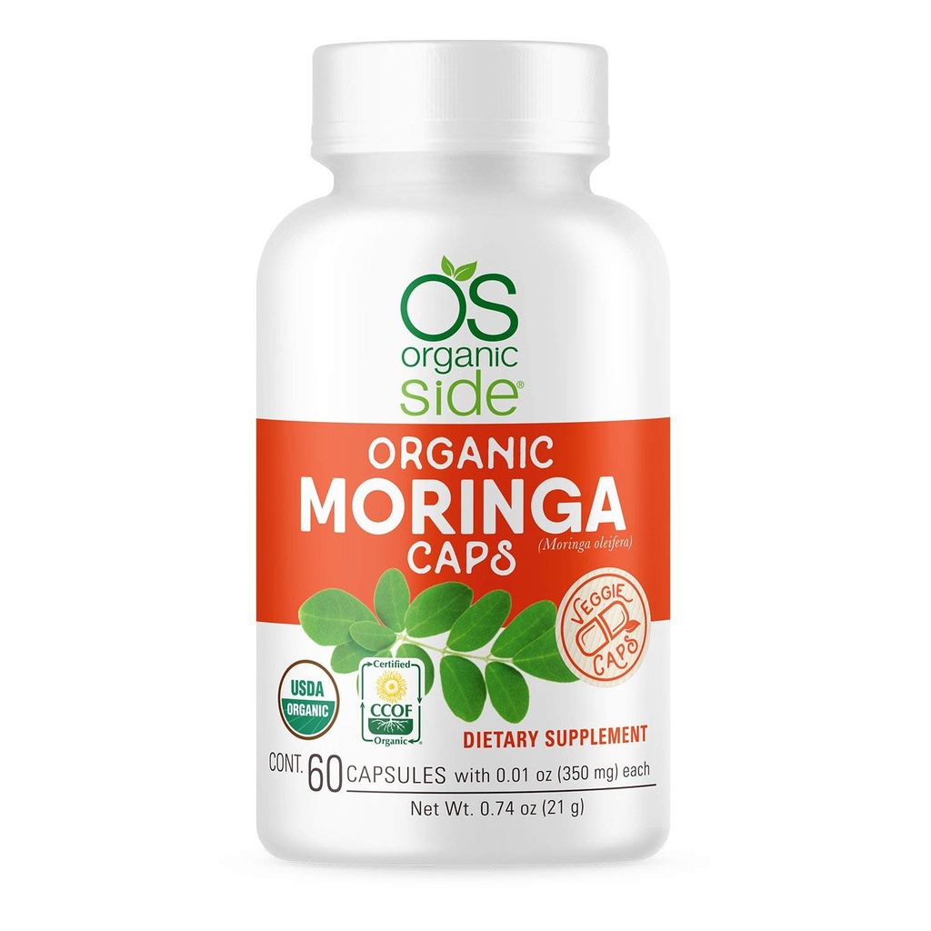 OS Organic Side | Organic Moringa Capsules | 60 Count | Certified USDA Organic, Non-GMO, Vegan Superfood for Energy, Immune Support, and Nutrient Absorption