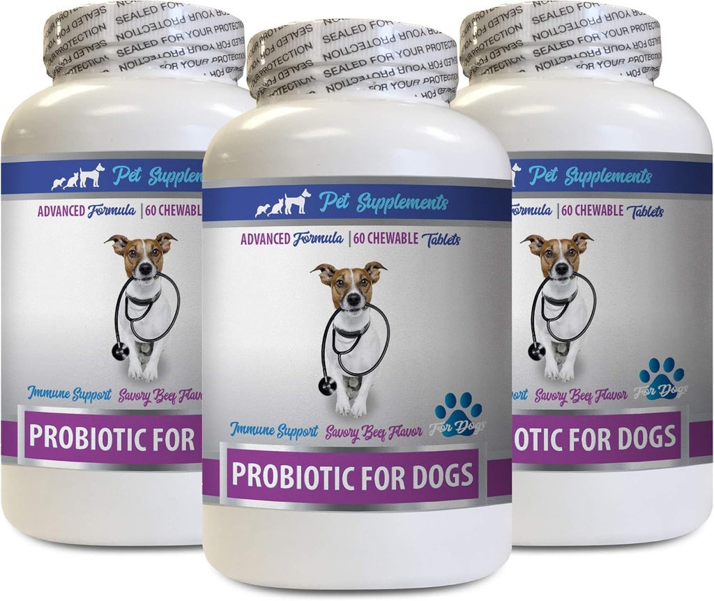 Dog Gut Health - PROBIOTICS for Dogs - Healthy Gut - Stop Gas Diarrhea and Bad Breath - Digestive Boost - probiotic Gut Health - 3 Bottles (180 Treats)