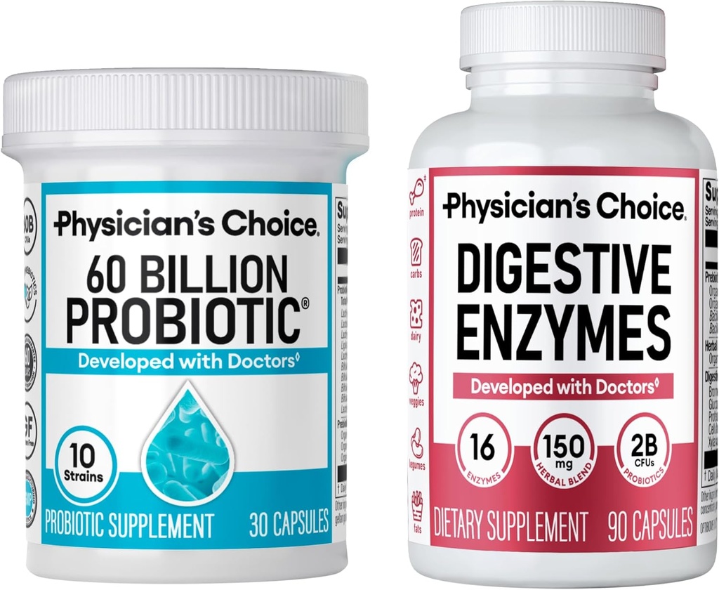 Physician's CHOICE - Optimal Gut Health Bundle: 60 Billion Probiotics + Digestive Enzyme 90ct for Digestive Comfort and Immune Support