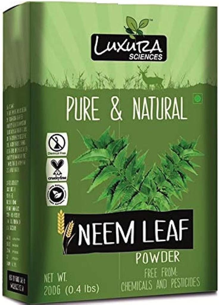 Luxura Sciences Organic Neem Leaf Powder | for Hair, Skin & Oral Health | Supports Oral Hygiene & Immune System | Reduces Dandruff, Clears Clogged Pores & Purifies Body | 7.05 Oz/200g
