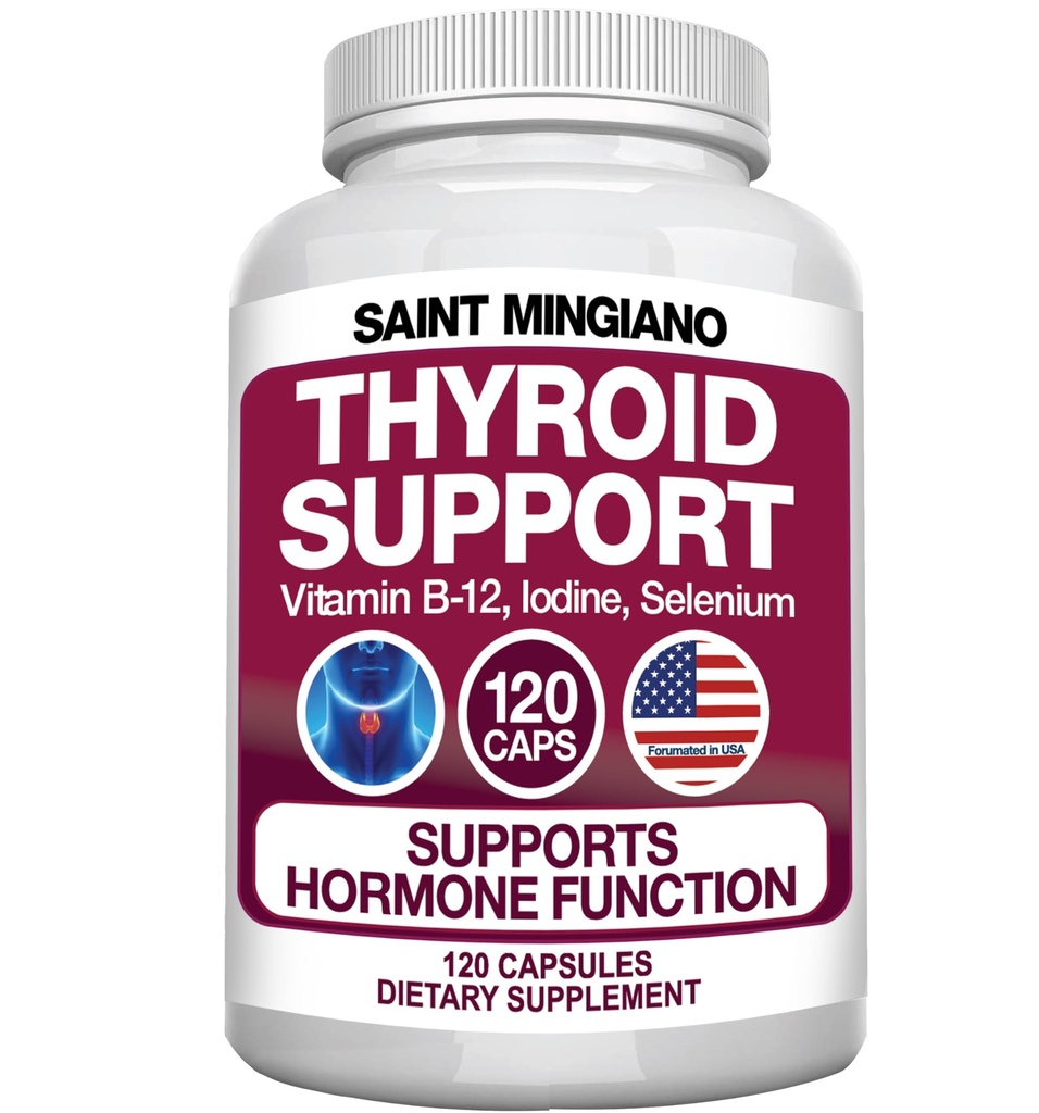Thyroid Support Supplement with Iodine |120 Capsules to Help Body Mass & Improve Energy, Cardiovascular, Energy & Focus Formula | 14 Natural Vitamins