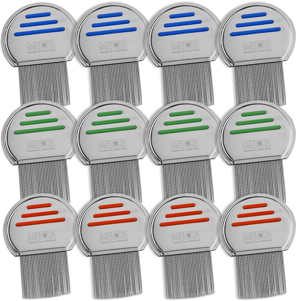 Lice Comb - (Pack of 12) Head Lice Treatment that's Individually Packaged Professional Stainless Steel Louse and Nit Combs Removes Eggs with Rounded Tips for Comfort