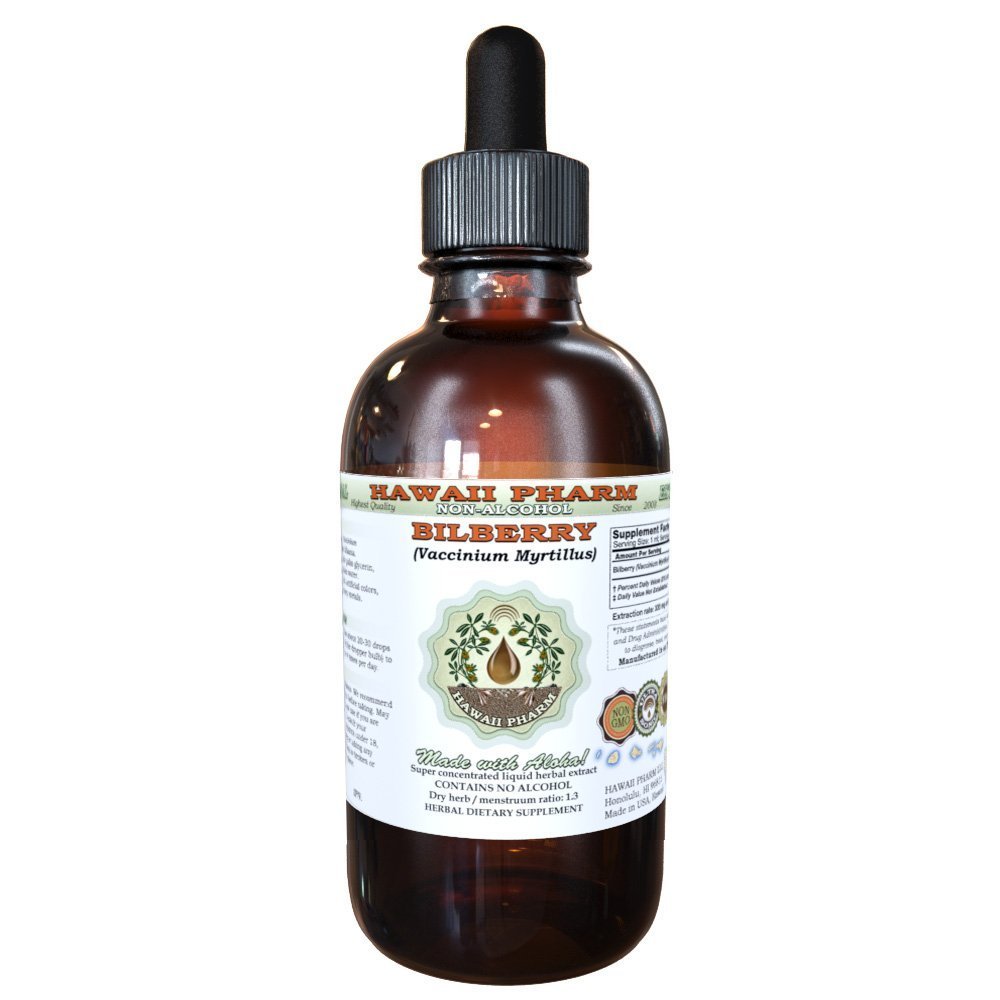 Hawaii Pharm Bilberry Alcohol-Free Liquid Extract, Bilberry (Vaccinium myrtillus) Dried Leaf Glycerite Natural Herbal Supplement 2 oz