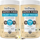 Bellway Super Fiber + Protein Powder (2 Pack), Sugar-Free Organic Psyllium Husk Fiber Supplement Powder with 20g Plant Protein Per Serving, Very Vanilla, 24.14 oz