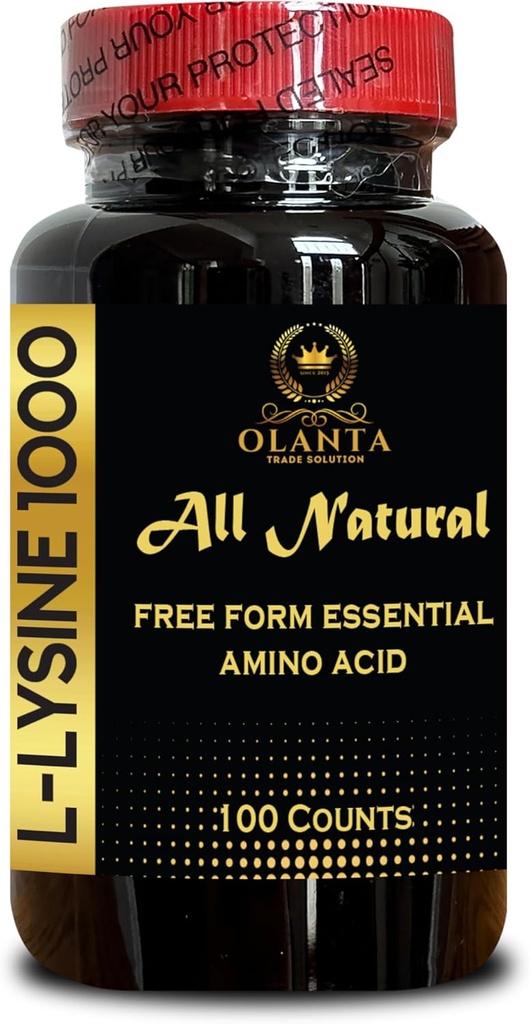 L-LYSINE 1000 mg Free Form Amino Acid Essential - Amino Acid Supplement Supports Energy Formation Supports Skin, Lip, Vegan, Gluten Free and Alkaline Balance - 1 Bottle 100 Counts