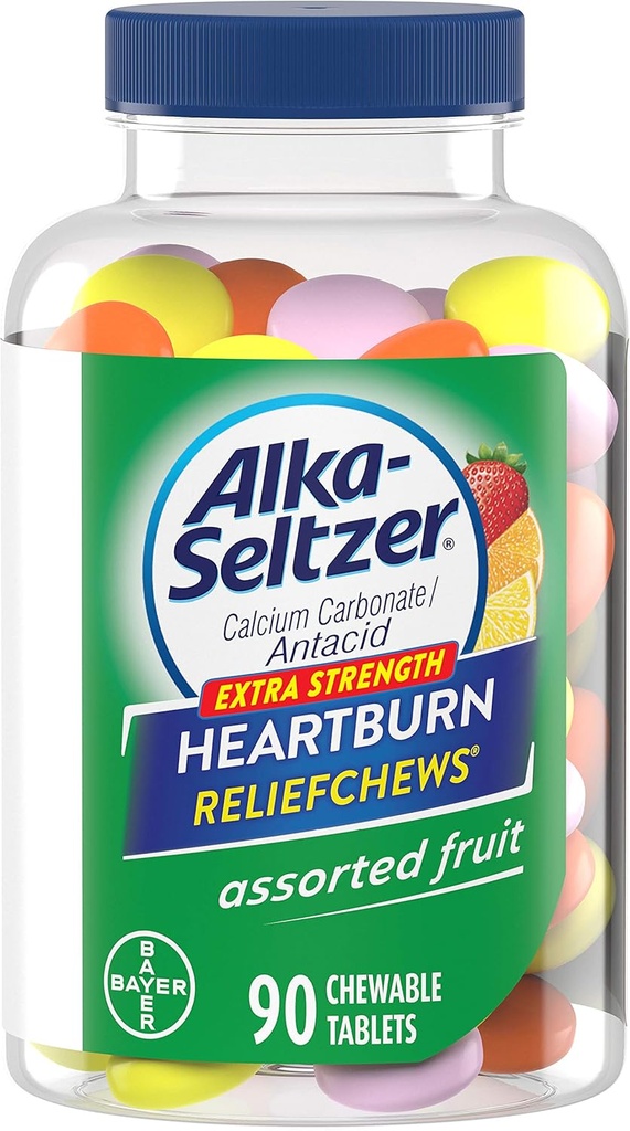 Alka-Seltzer Extra Strength Heartburn ReliefChews - Relief of Heartburn, Acid Indigestion and Sour Stomach - Assorted Lemon, Orange Strawberry Flavors - 90 Count