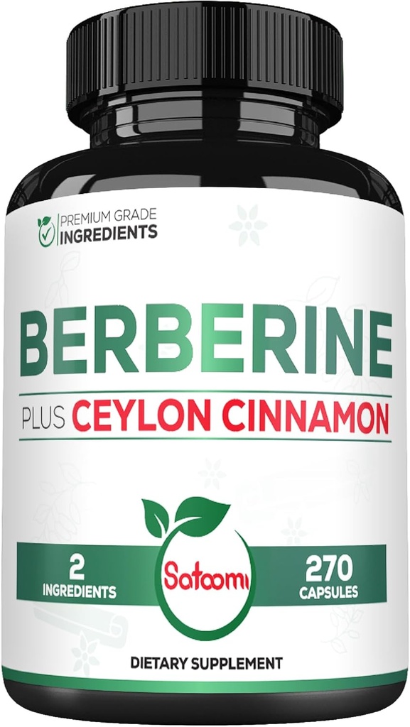 Berberine with Ceylon Cinnamon Supplement - 1500mg Extra Strength for Immune System, Digestive Health, Body Management & Energy Production - 270 Capsules - Gluten-Free, Non-GMO