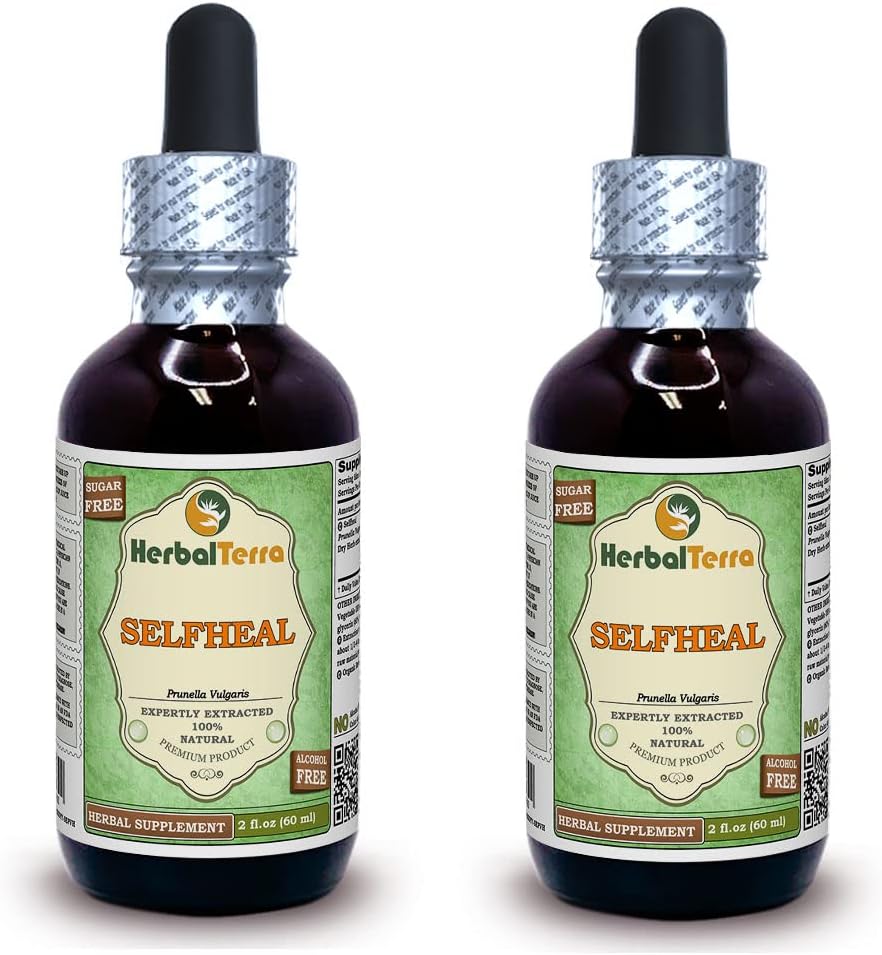 Selfheal (Prunella Vulgaris) Glycerite, Organic Dried Herb Alcohol-FREE Liquid Extract (Brand name: HerbalTerra, Proudly made in USA) 2x2 fl.oz (2x60 ml)