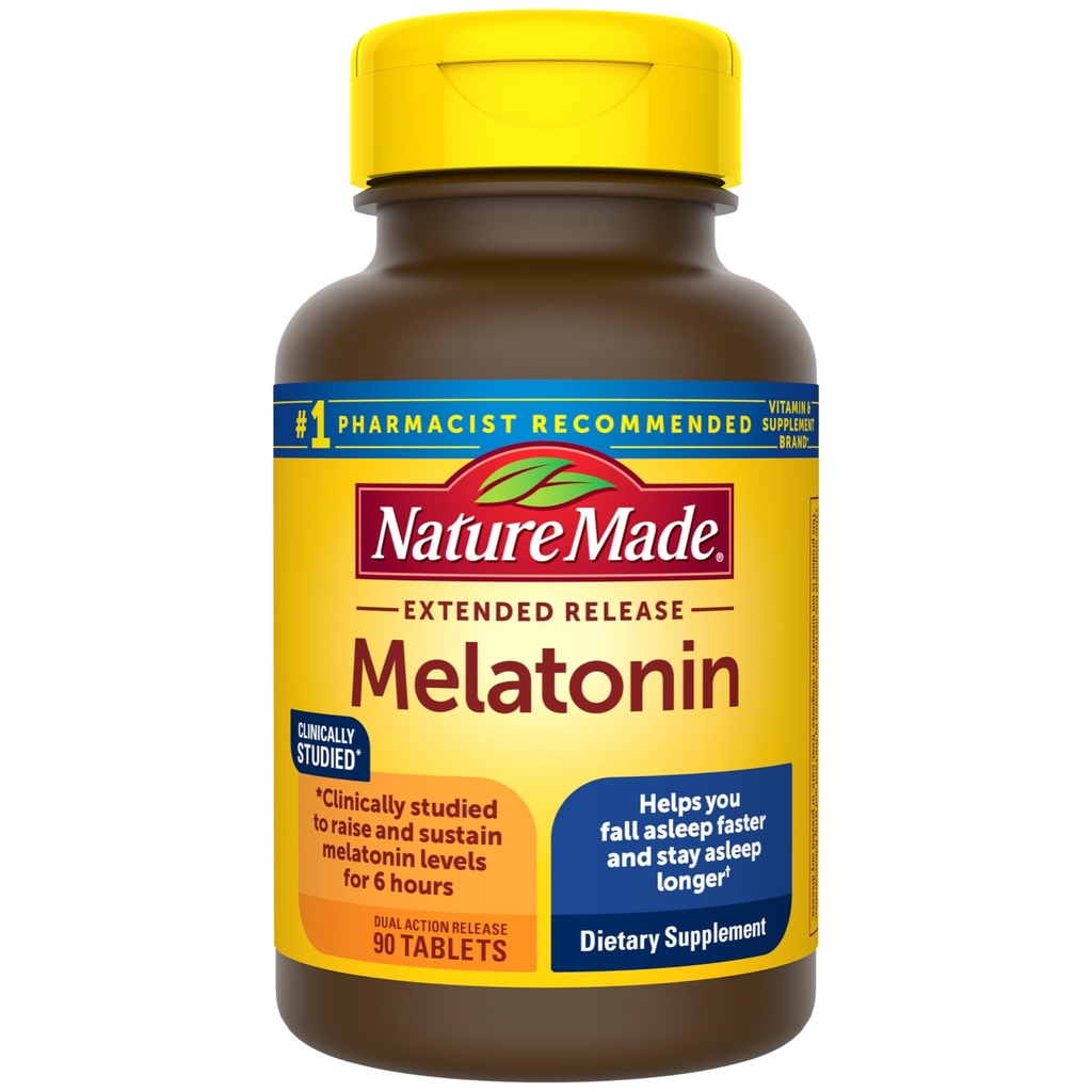 Nature Made Melatonin 4mg Extended Release Tablets, Sleep Supplements for Adults, 100% Drug Free Sleep Aid, 90 Count, 90 Day Supply
