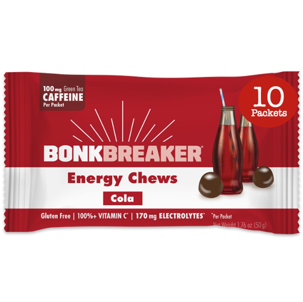 Bonk Breaker Energy Chews, Dairy-Free, Gluten-Free Ingredients to Provide Quick Energy and Focus, 1 Box of 10 Packets, Cola