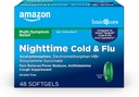   Basic Care Nighttime Cold and Flu Relief Softgels, 6 Hour Cold Medicine, Relieves Major Flu Symptoms So You Can Rest, 48 Count (Pack of 1)
