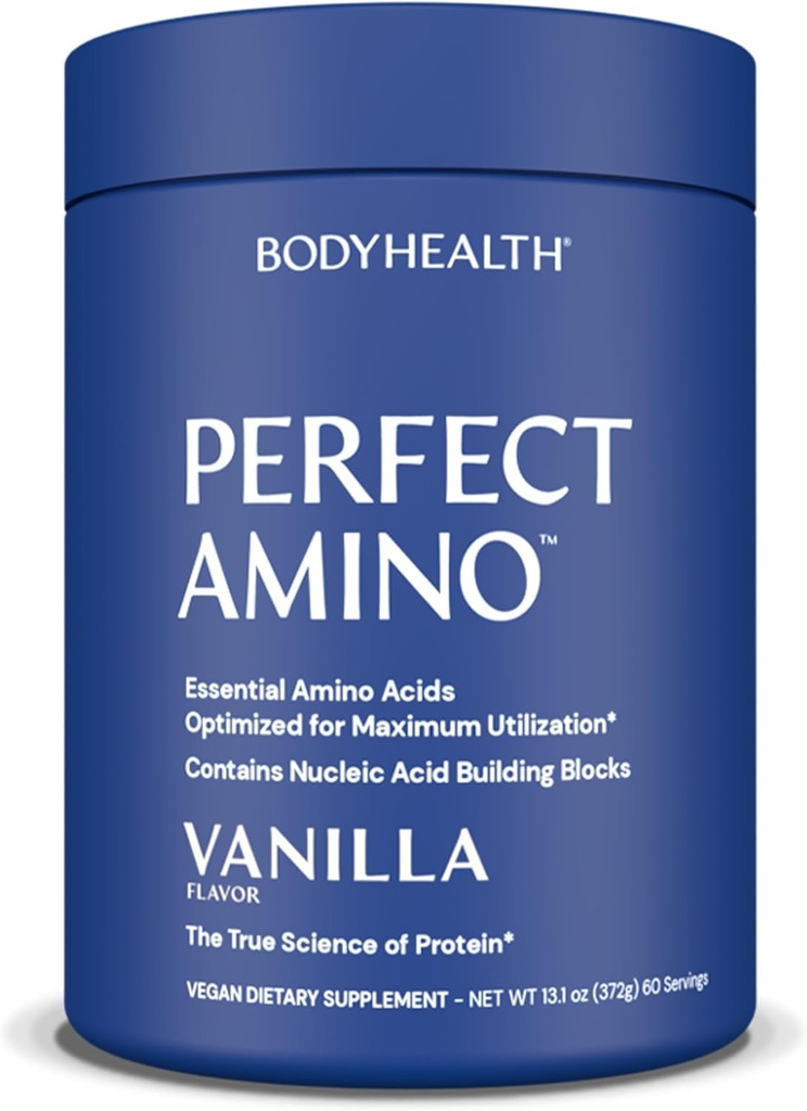 BodyHealth PerfectAmino Powder - BCAA and EAA Powder for Pre and Post Workout - Amino Acid Energy Drink for Men and Women to Support Lean Muscle and Recovery - Vanilla - 60 Servings