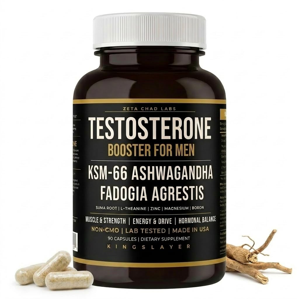 Kingslayer: 7-in-1 Testosterone Booster for Men w/KSM-66, Fadogia, Suma Root, L-Theanine, Zinc, Boron, Magnesium – Muscle, Energy, Libido & Focus
