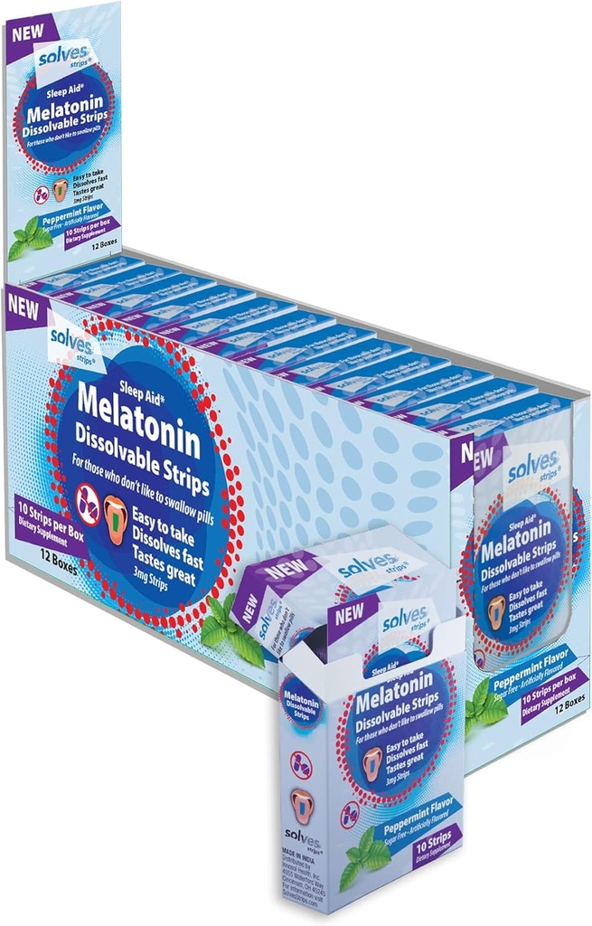 Solves Sleep Aid - 3mg Melatonin Dissolve Strips, Quick, Deep & Restful Sleep Solution, Peppermint Flavor, Adults, Sugar-Free/Drug-Free/Travel-Friendly (120 Pack)