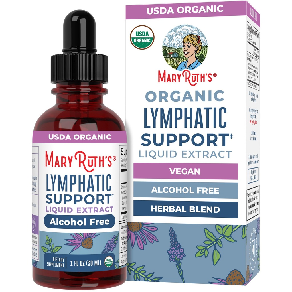 MARYRUTH'S Lymphatic Support Liquid Drops USDA Organic | Herbal Blend with Echinacea & Elderberry | Blue Vervain | Vegan | Alcohol-Free | Non-GMO | 30 Servings