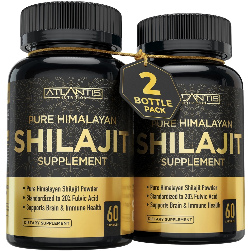 Atlantis Nutrition Himalayan Shilajit Capsules Formulated with 20% Fulvic Acid | Himalayan Shilajit Supplement for Men & Women | 120 Capsules