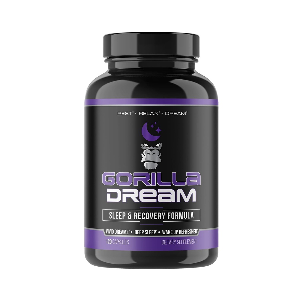 Gorilla Mind Dream Sleep Supplement (120 Capsules) - Nootropic Infused Comprehensive Sleep & Recovery Supplement - GABA, Melatonin, Valerian Root, Magnesium, L-Theanine, Sensoril, Ashwagandha & More