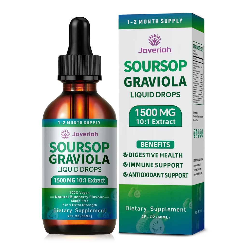 2 Pack Soursop Graviola Leaf Extract Liquid Drops Supplement with Irish Sea Moss & Turmeric for Cellular Support, Immune System Boost, Liver Health, Soursop Bitters Liquid 60-Day Supply 4 FL OZ
