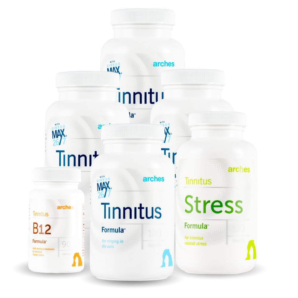 Arches Tinnitus Combo Pack - Now with Ginkgo Max 26/7 - Natural Tinnitus Treatment for Relief from Ringing Ears - 6 Bottles - 90 Day Supply