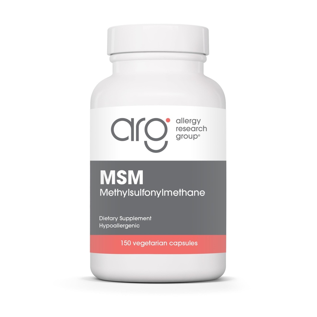 ARG MSM 500 mg Methylsulfonylmethane Supplement, 150 Capsules | Sulfur Support for Hair, Skin, Nails and Connective Tissue Health, Hypoallergenic and Vegetarian, 50 Servings