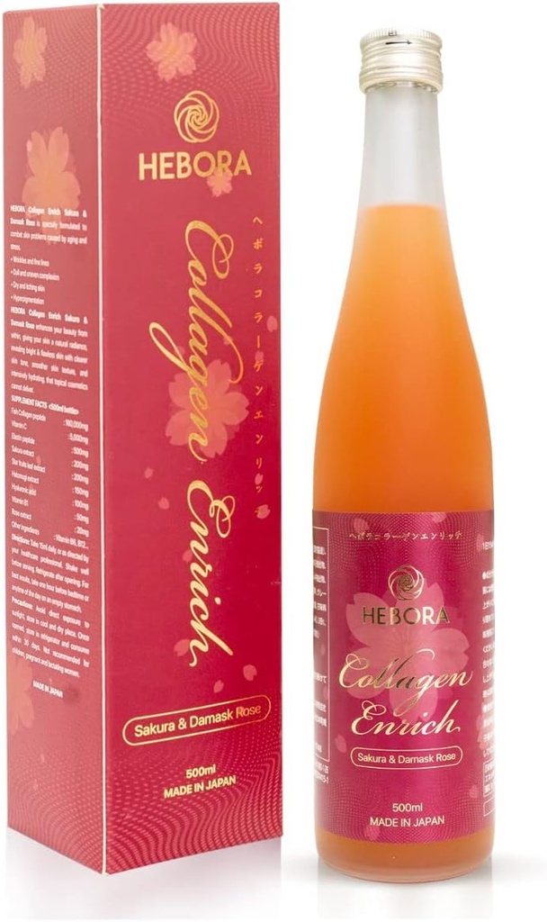 Collagen Enrich Japan - 160,000mg Marine Collagen Peptide + 112 Enzym Peptide Vegie + Damask Rose Liquid Drink Improve Hair Nails Skin and Joints (Bottles 16.9 fl oz - 500ml)