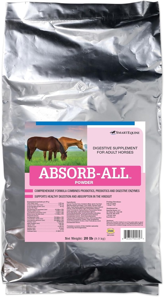 Absorb-All | Horse Probiotics Digestive Supplement | Includes Probiotics, Prebiotics, and Enzymes | Encourages Healthy Flora and PH | 20 lb Bag