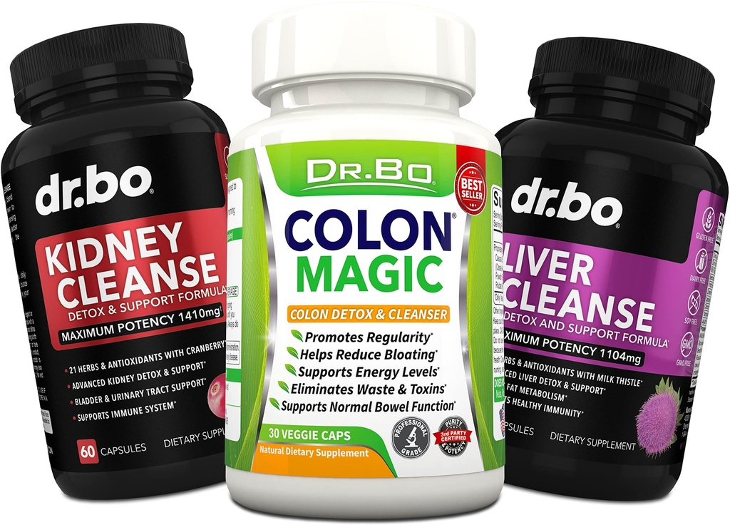 Colon, Kidney & Liver Cleanse Detox Support Supplement - Natural Bowel Cleanser Pills for Intestinal Bloating & Daily Constipation Relief - Help Bladder Control, Urinary Tract & Gallbladder Health
