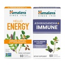 Himalaya Hello Energy with Ashwagandha for Adrenal Support & Daily Energy and & Ashwagandha +Immune with Vitamin C for Active Immune Support, 60 Capsules Each - Bundle