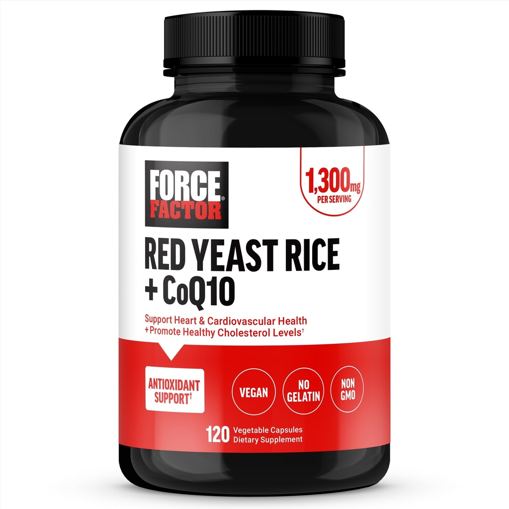 Force Factor Red Yeast Rice + CoQ10 Supplement for Antioxidant Support, Non-GMO, Vegan-Friendly, Premium Quality, 120 Capsules