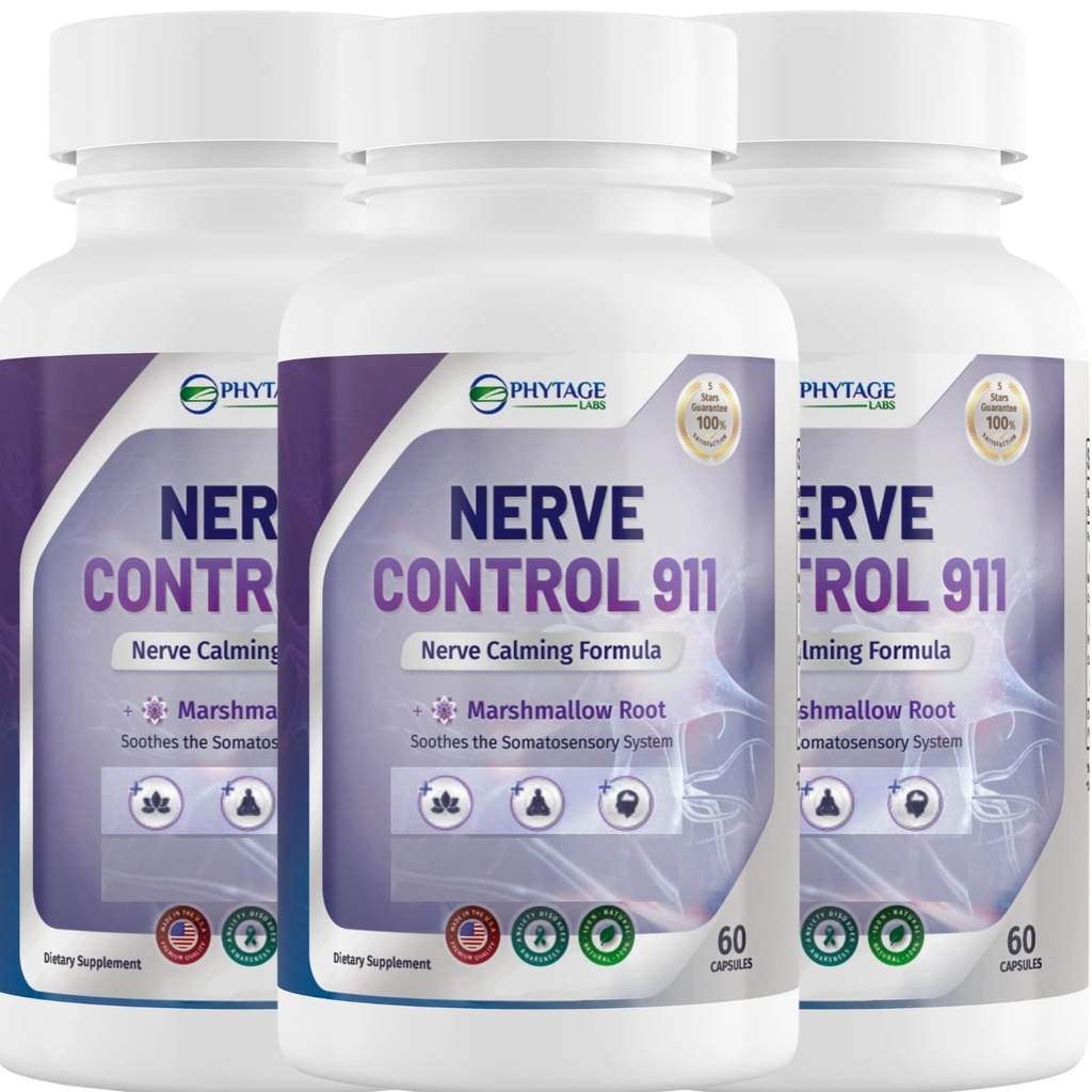 Nerve Control 911 – Advanced Botanical Nerve Support Supplement with Passion Flower, Marshmallow Root and Corydalis – Promotes Daily Calm and Central Nervous System Wellness - 3 Pack