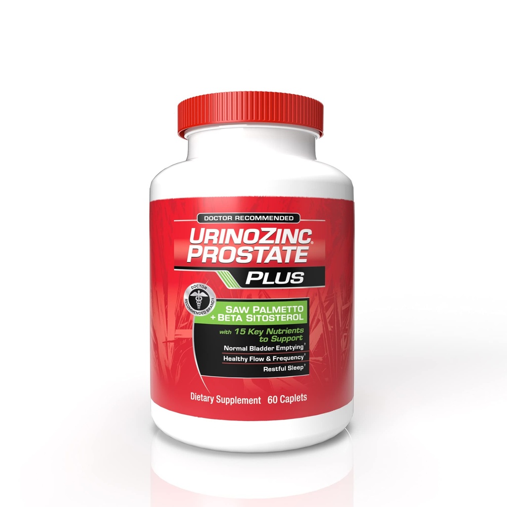 Urinozinc Prostate Plus, Saw Palmetto & Beta Sitosterol Supplement for Men, Reduce Frequent Urination (1 Month Supply, 60 Count)