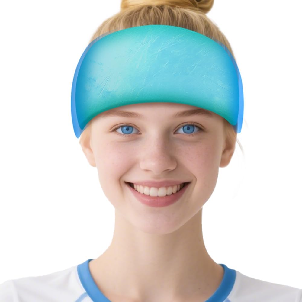 Migraine Relief Cap,Soothing Headache Migraine Hat Ice Head Wrap,Hangover Cap Face Mask Cold Compression for Tension,Puffy Eyes,Stress,Sinus,Ice Blue