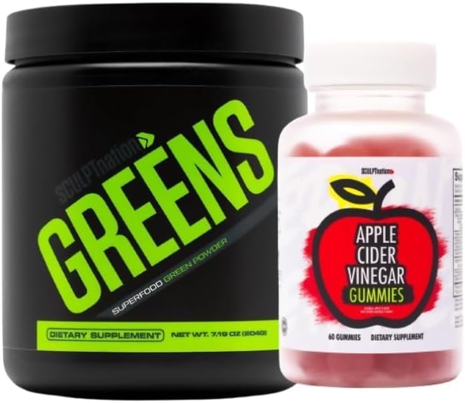 Sculpt Nation by V Shred Greens Unflavored and Apple Cider Vinegar Gummies Bundle