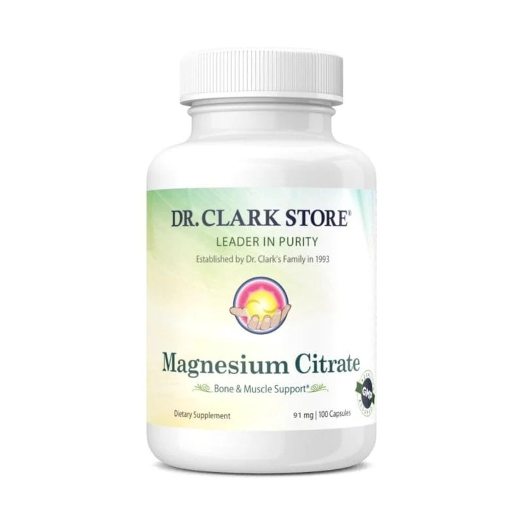 Dr. Clark Store Magnesium Citrate – 91mg, 100 Capsules, Supports Energy Production, Enzyme Function & Nervous System Health