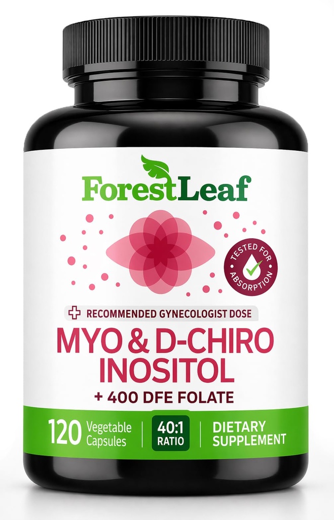 Myo-Inositol & D-Chiro Inositol Supplement for Women's Health | Fertility Supplements Women | Inositol 40:1 Ratio Support Ovarian Function & Healthy Hormone Balance Women | 2050mg | 120 Powder Caps