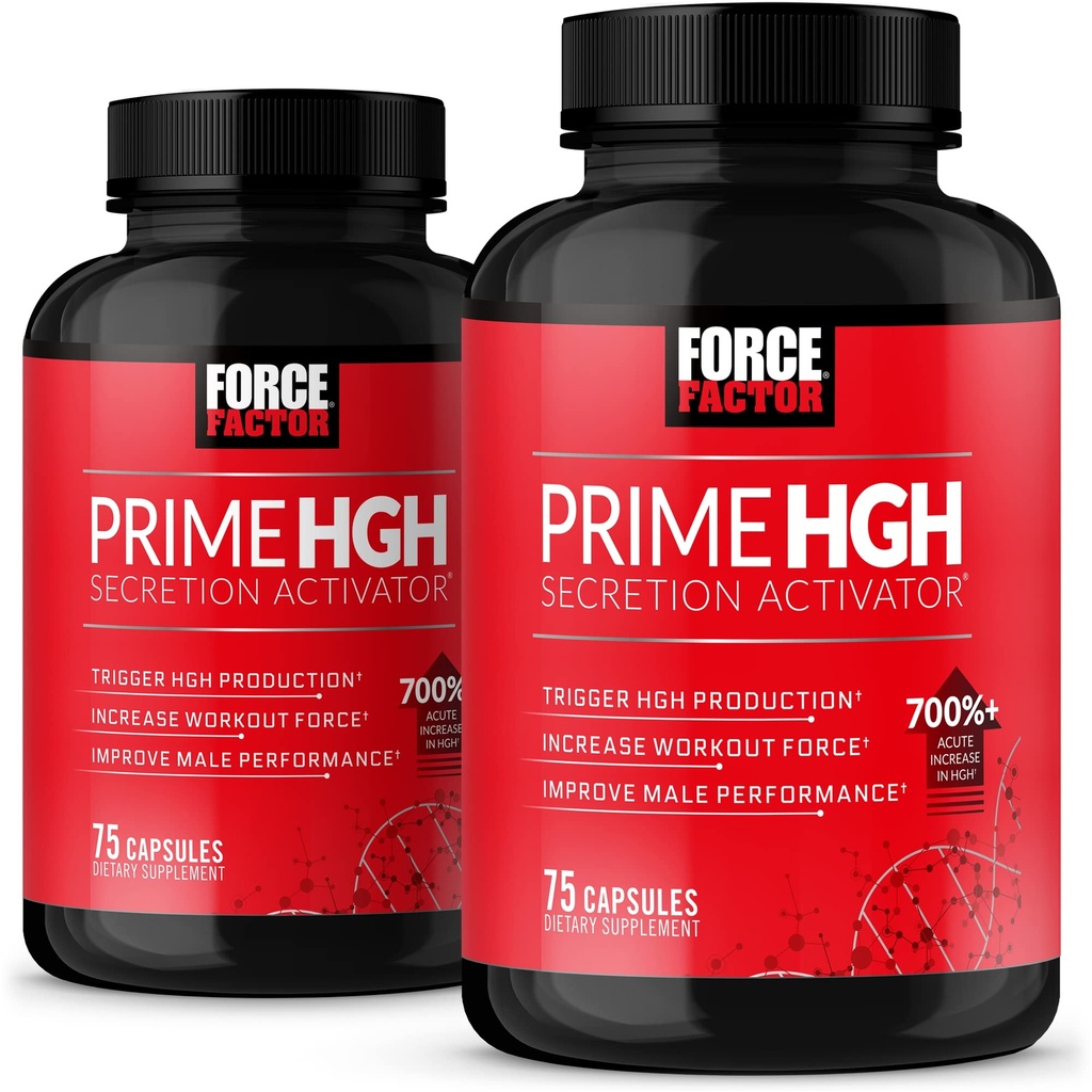 Force Factor Prime HGH Secretion Activator, 2-Pack, HGH Supplement for Men with AlphaSize to Help Trigger HGH Production, Increase Workout Force, & Improve Performance, 150 Capsules