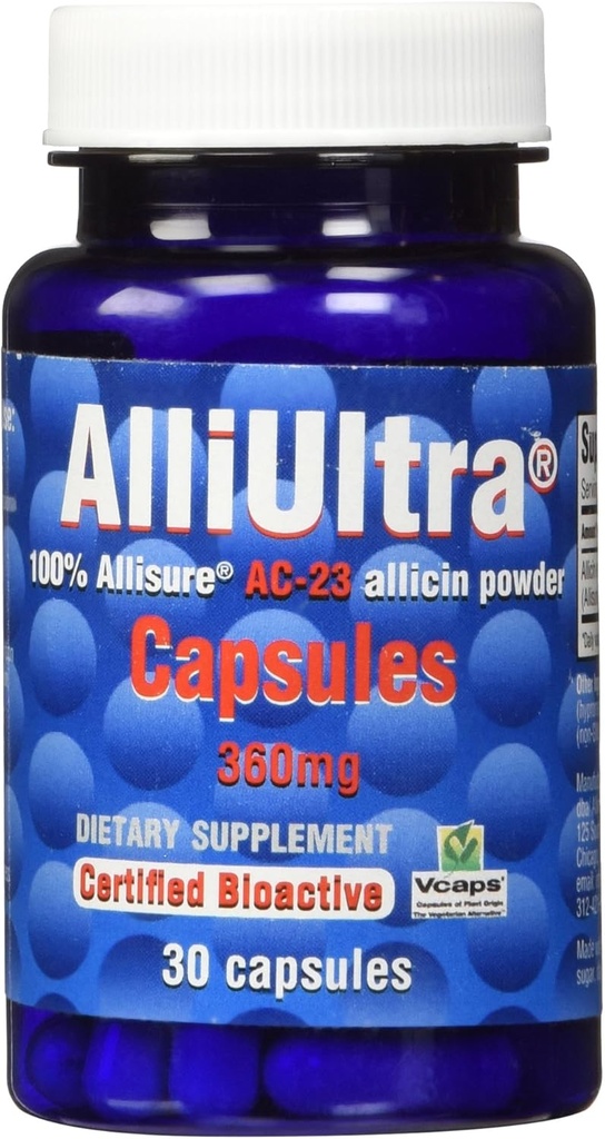 AlliUltra Capsules 360mg – 30 Count | High Strength Stabilized Allicin Garlic Supplement for Natural Immune Support, Plant-Based, Non-GMO, Vegan, Made in UK