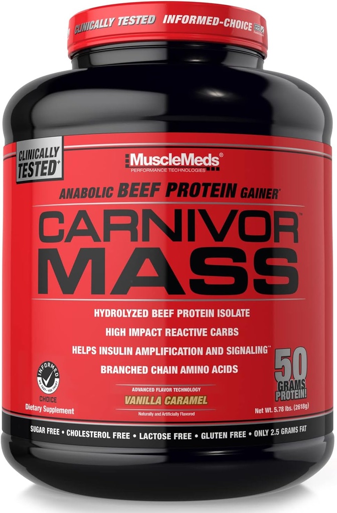 MuscleMeds Carnivor Mass Diet Supplement, Vanilla Caramel, 5.78 Pound (002658)