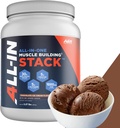All-in-One Muscle Building Stack - Chocolate Whey Protein Isolate, Creatine Monohydrate, HMB, and L-Glutamine, 4 Products in one, Nothing Artificial, 30 Servings