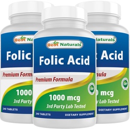Best Naturals Folic Acid 1000 mcg (Vitamin B9), 240 Tablets (1000 mcg (Pack of 3))