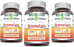 Amazing Formulas Bromelain Supplement | 500 Mg | 2400 GDU | 120 Veggie Capsules | Non-GMO | Gluten Free | Made in USA (3 Pack)