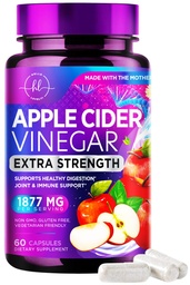 Apple Cider Vinegar 1877mg Per Serving - Extra Strength ACV Pills with Vitamin D3 - Non-GMO Apple Vinegar Supplement Capsules Sourced from The Mother for Digestion & Immune Support - 60 Capsules