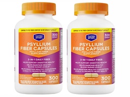 berkley jensen Daily Psyllium Husk Supplement, Natural Fiber for Men & Women - Fiber Capsules for Overall Digestive Health, Easing Constipation, Made in USA - 300 Count (Pack of 2)