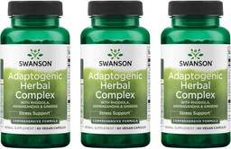 Swanson Rhodiola Ashwagandha Ginseng Complex Mood Energy Immune Function Nervous System Stress Support Adaptogen Herb Supplement 60 Capsules (3 Pack)