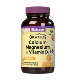 Bluebonnet Nutrition Calcium Magnesium Plus Vitamin D3 Earthsweet, Bone Health & Muscle Relaxation, Soy-Free, Gluten-Free, Kosher, Dairy-Free,90 Orange Vanilla Flavored Chewable Tablets